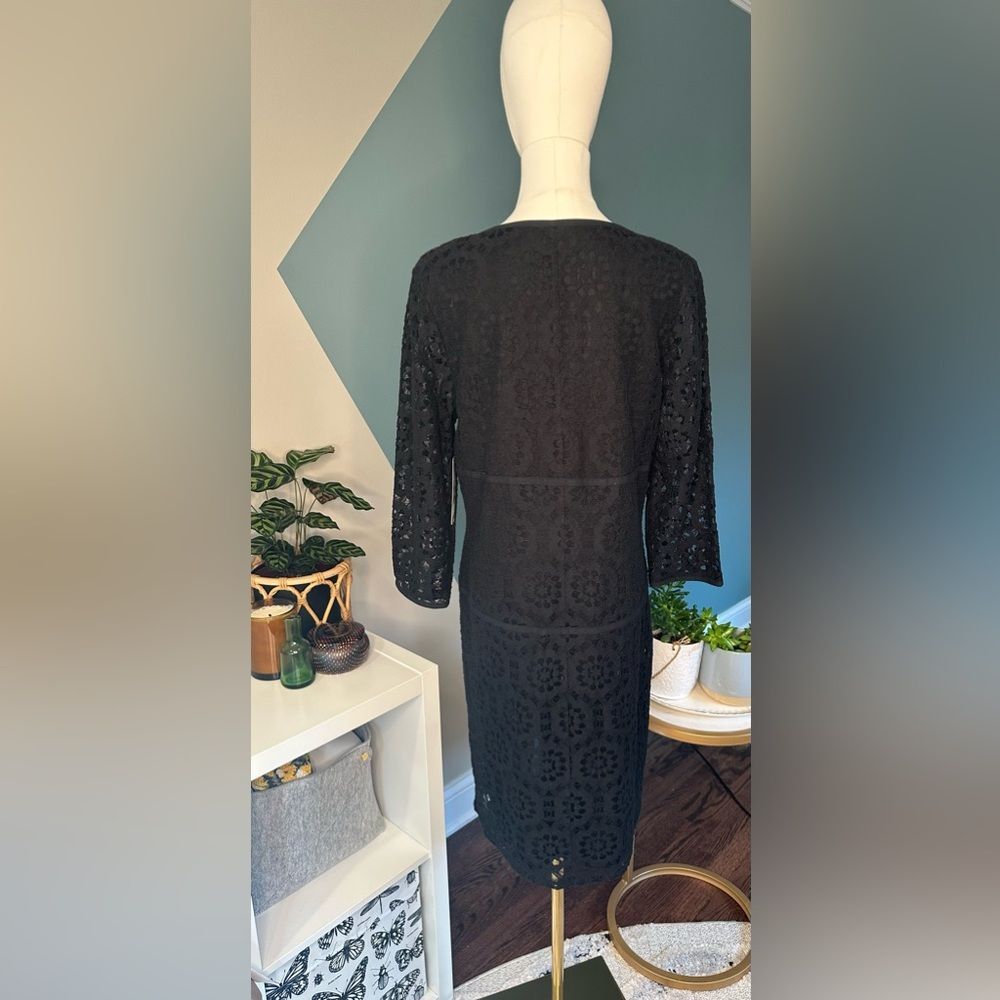 NWT Laundry by Shelli Segal Black Lace Long Sleeve Zip Front Shift Dress Size 12 - Picture 3 of 13
